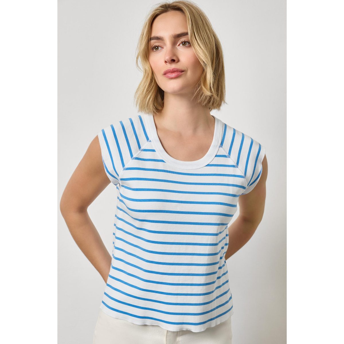Rib Stripe Short Sleeve Scoop Neck - Regatta Stripe