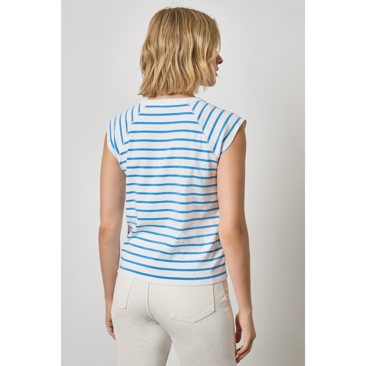 Rib Stripe Short Sleeve Scoop Neck - Regatta Stripe