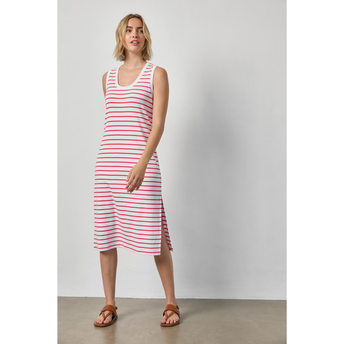 Rib Stripe Side Slit Tank Dress
