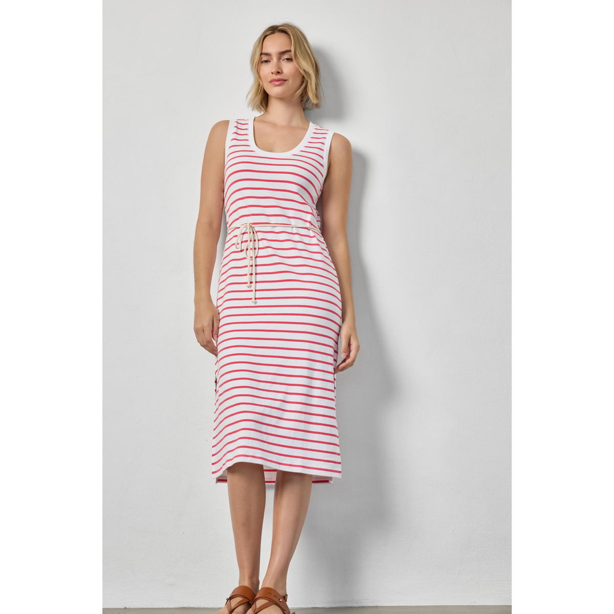 Rib Stripe Side Slit Tank Dress