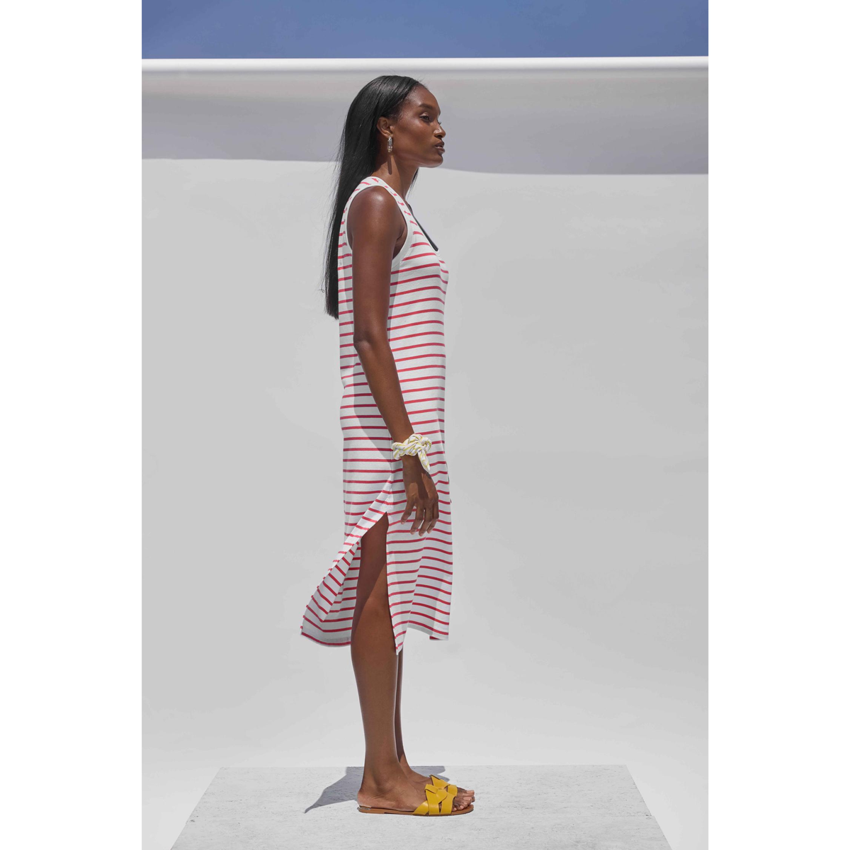 Rib Stripe Side Slit Tank Dress