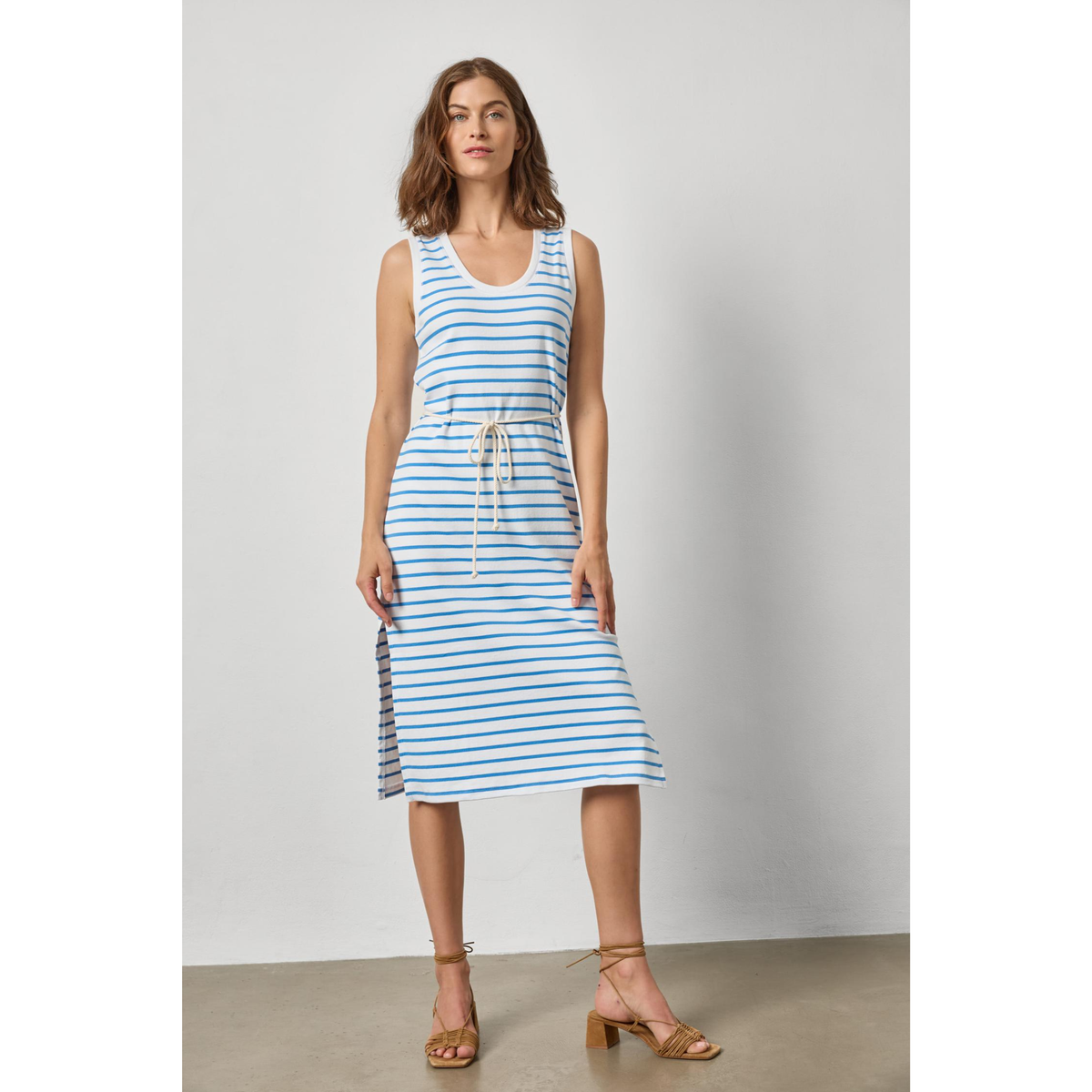 Rib Stripe Side Slit Tank Dress