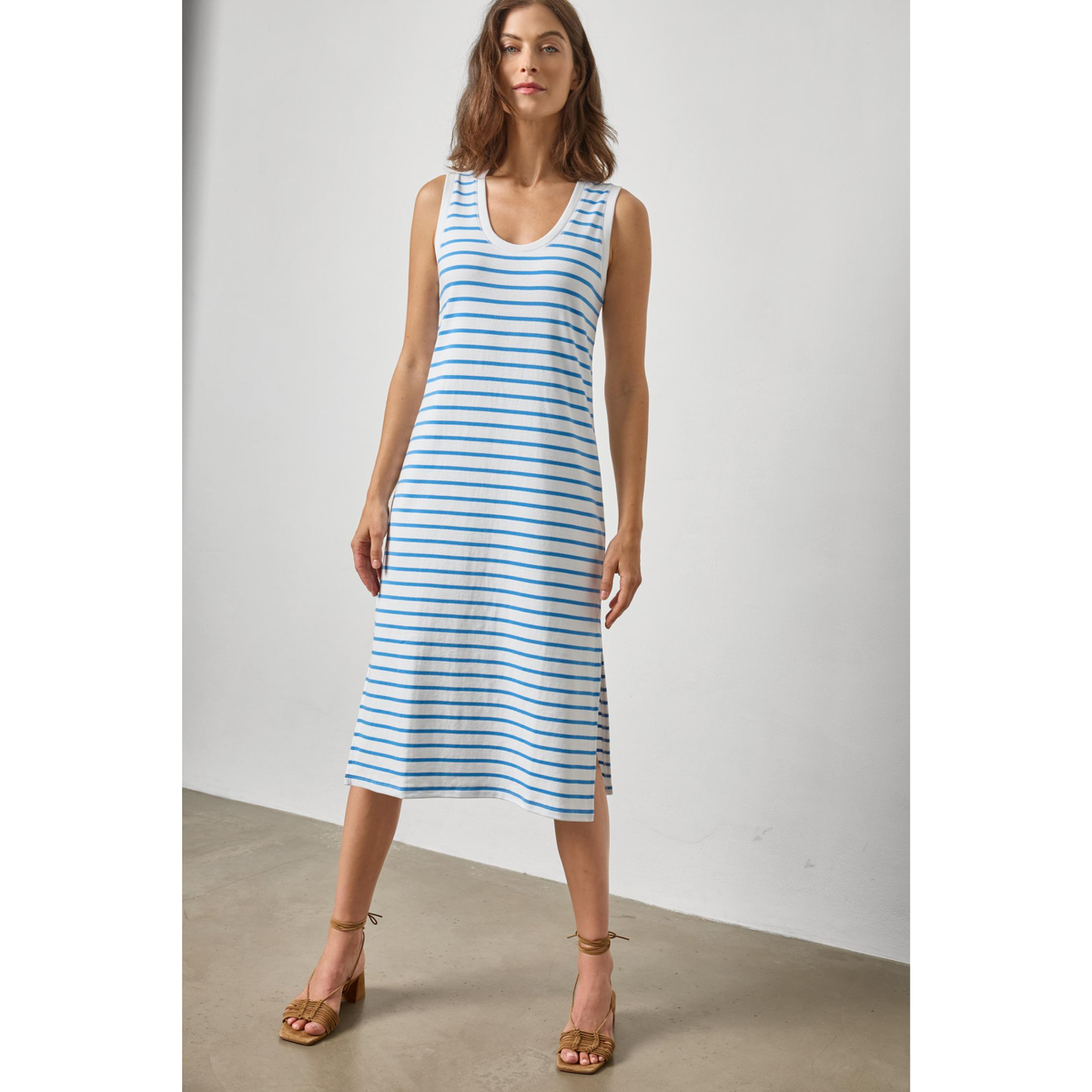 Rib Stripe Side Slit Tank Dress