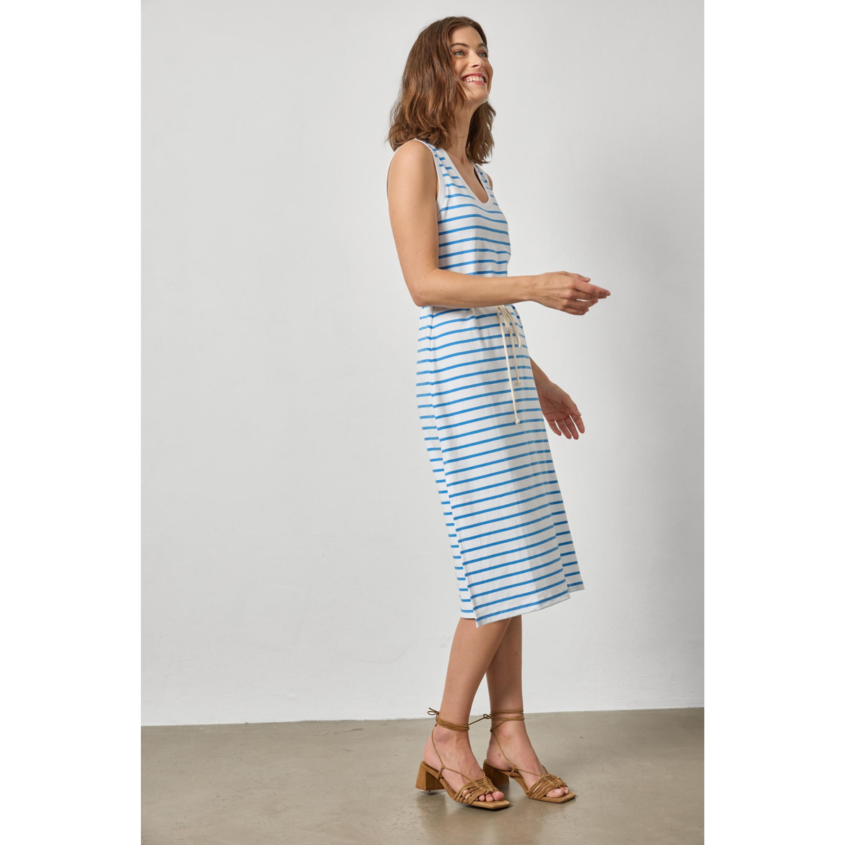 Rib Stripe Side Slit Tank Dress