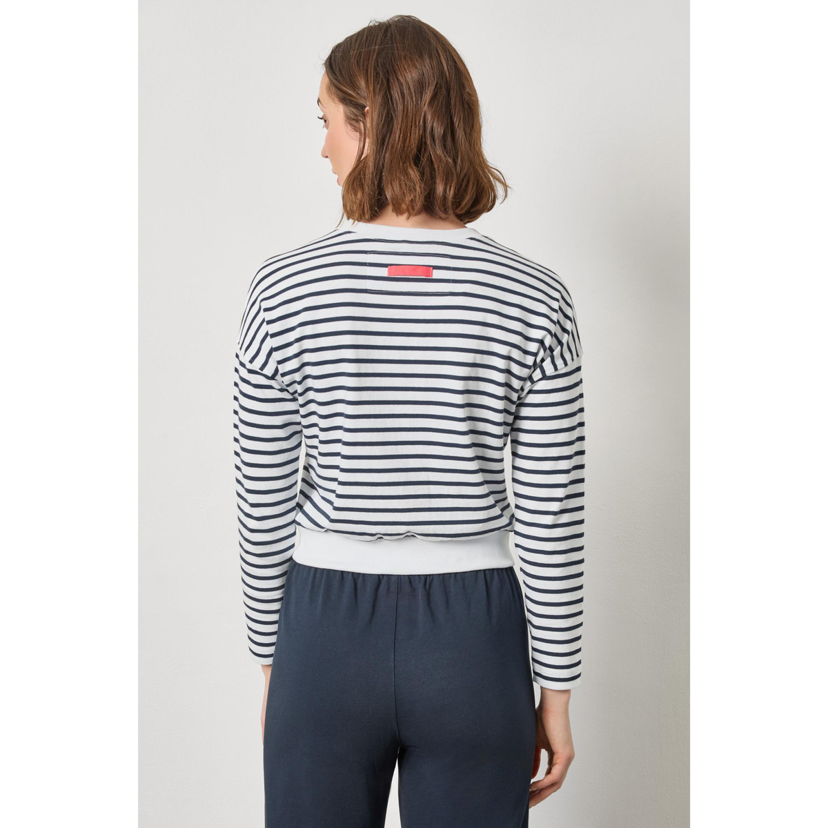 Rib Trim Cardigan - Navy Stripe