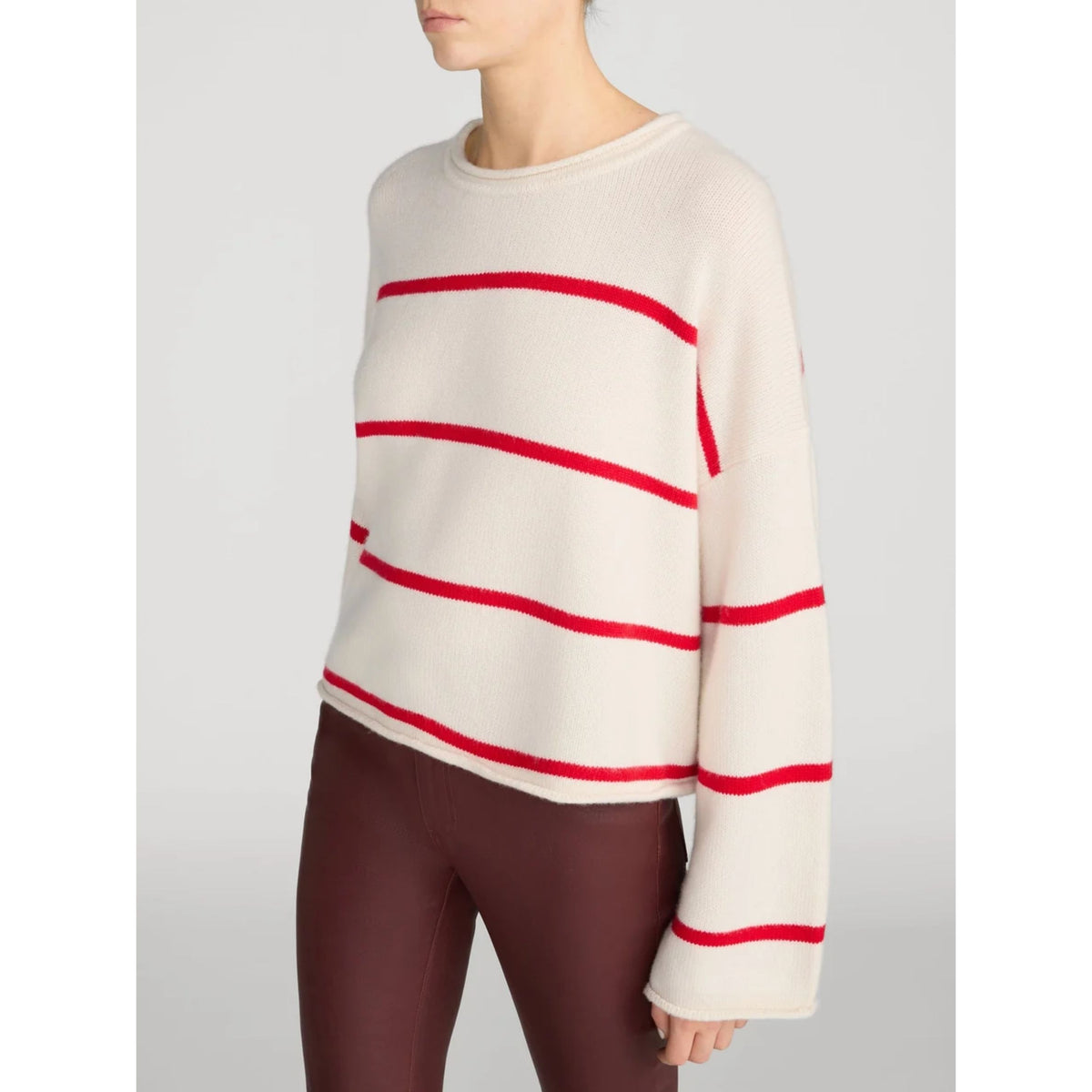 Roll Hem Sweater - Cream Stripe