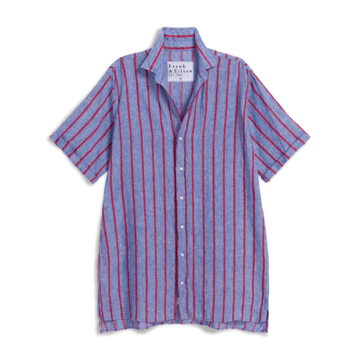 Rosemary Short-Sleeve Shirtdress - Blue And Red Textured Stripe