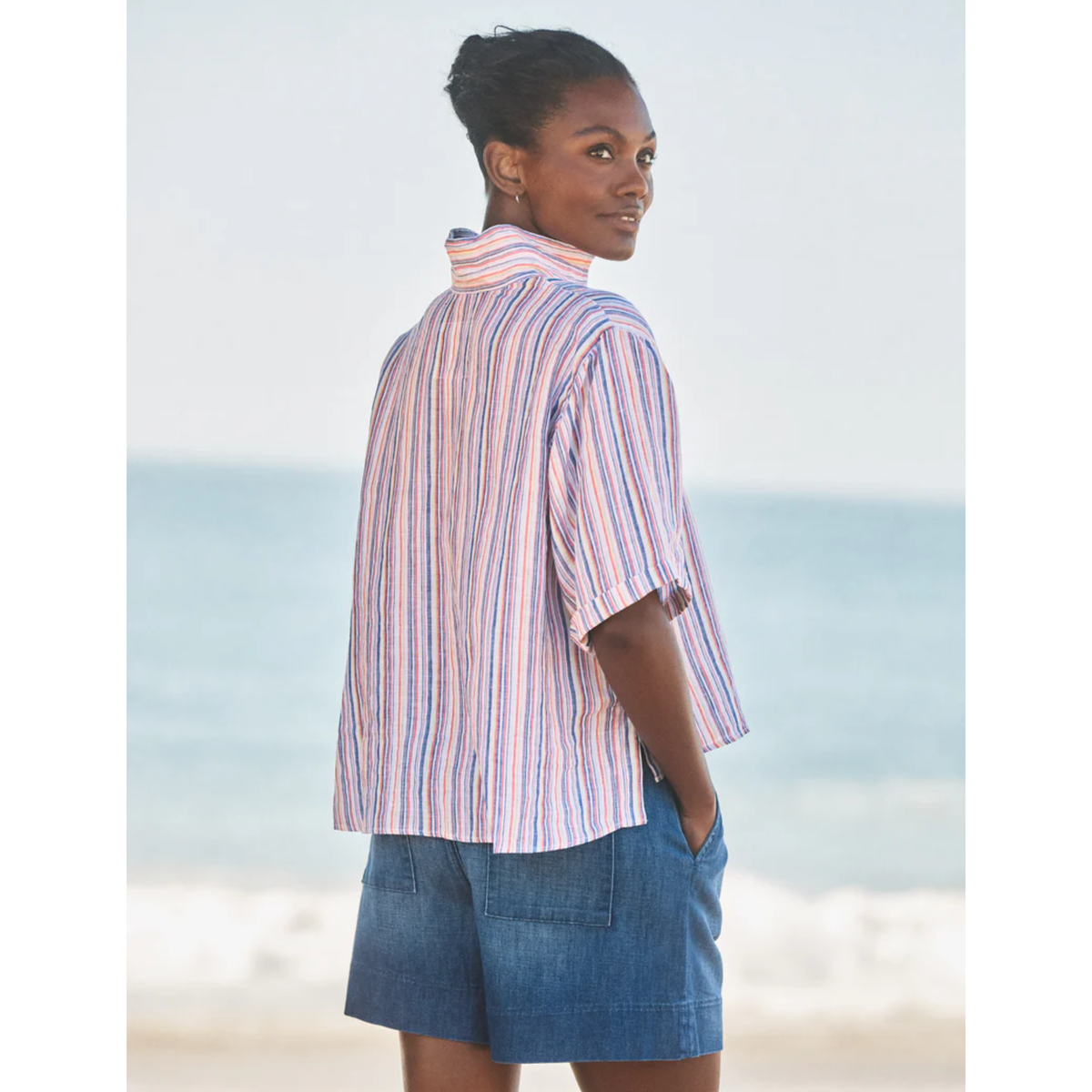 Rosie Short Sleeve Button-Up - Multi Stripe