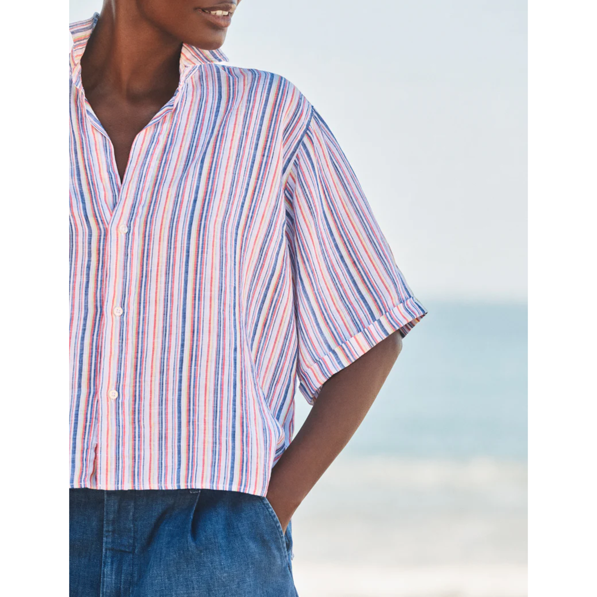 Rosie Short Sleeve Button-Up - Multi Stripe