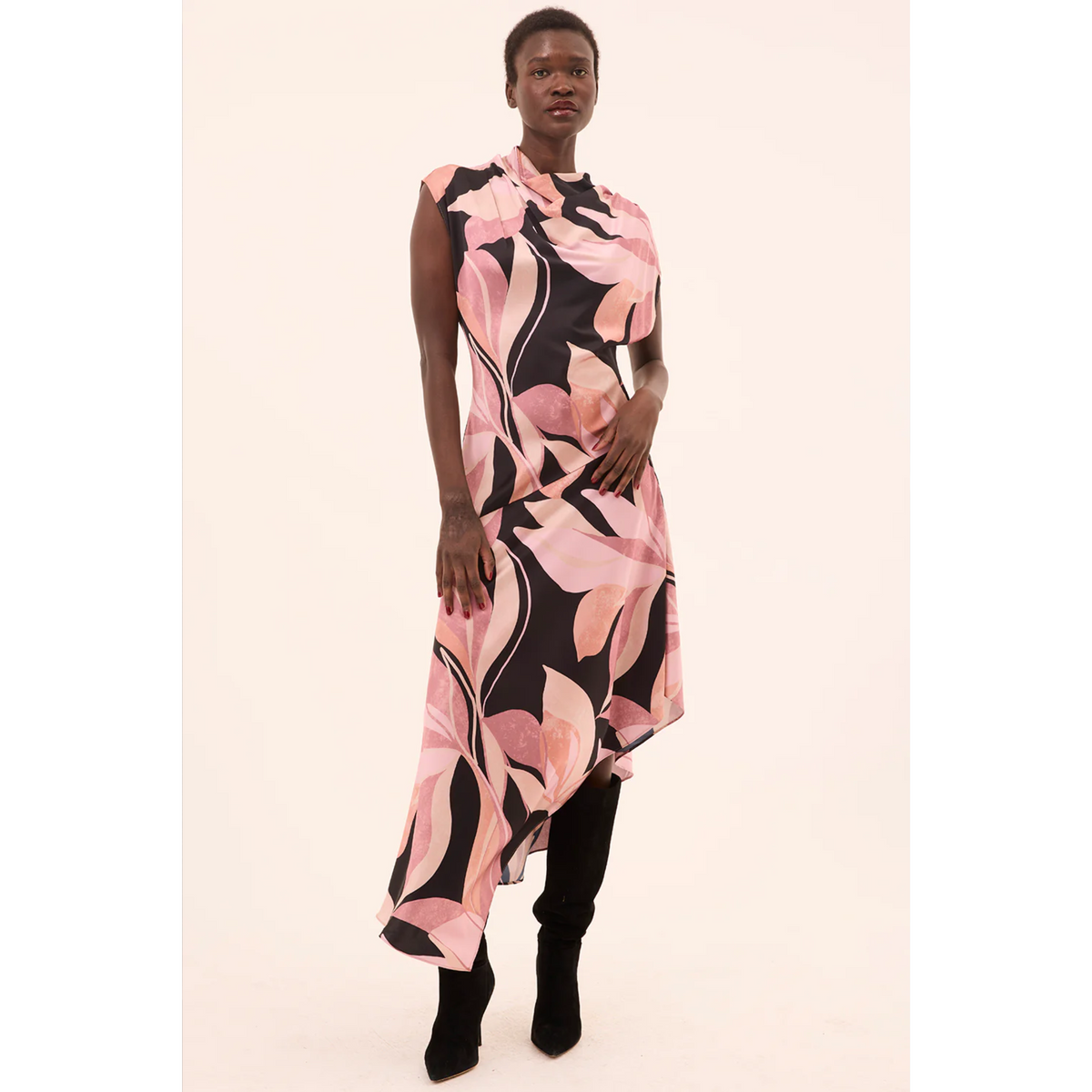 Sally Dress - Moody Abstract Flora Satin