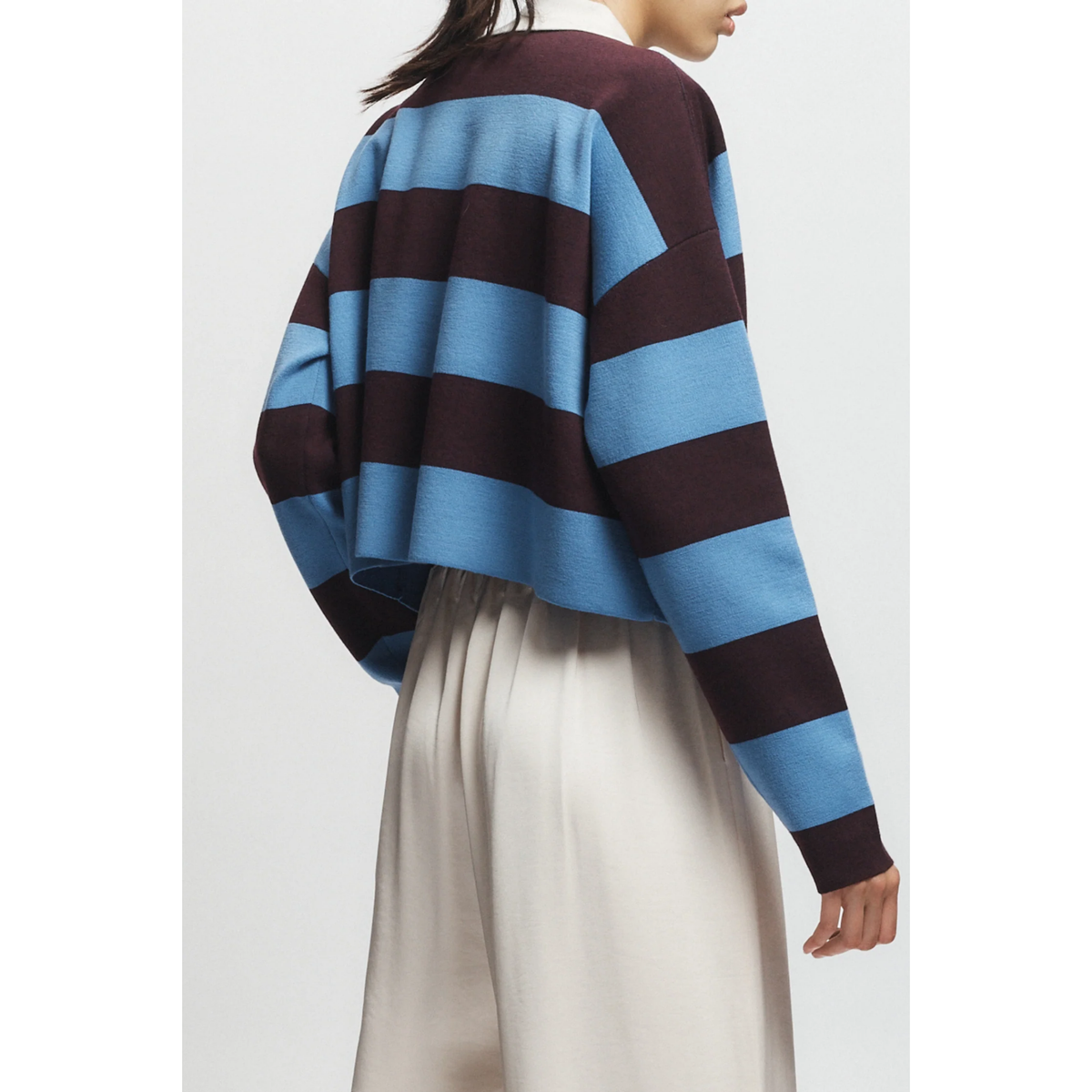 Samira Striped Knit Polo - Burgyndy/Blue