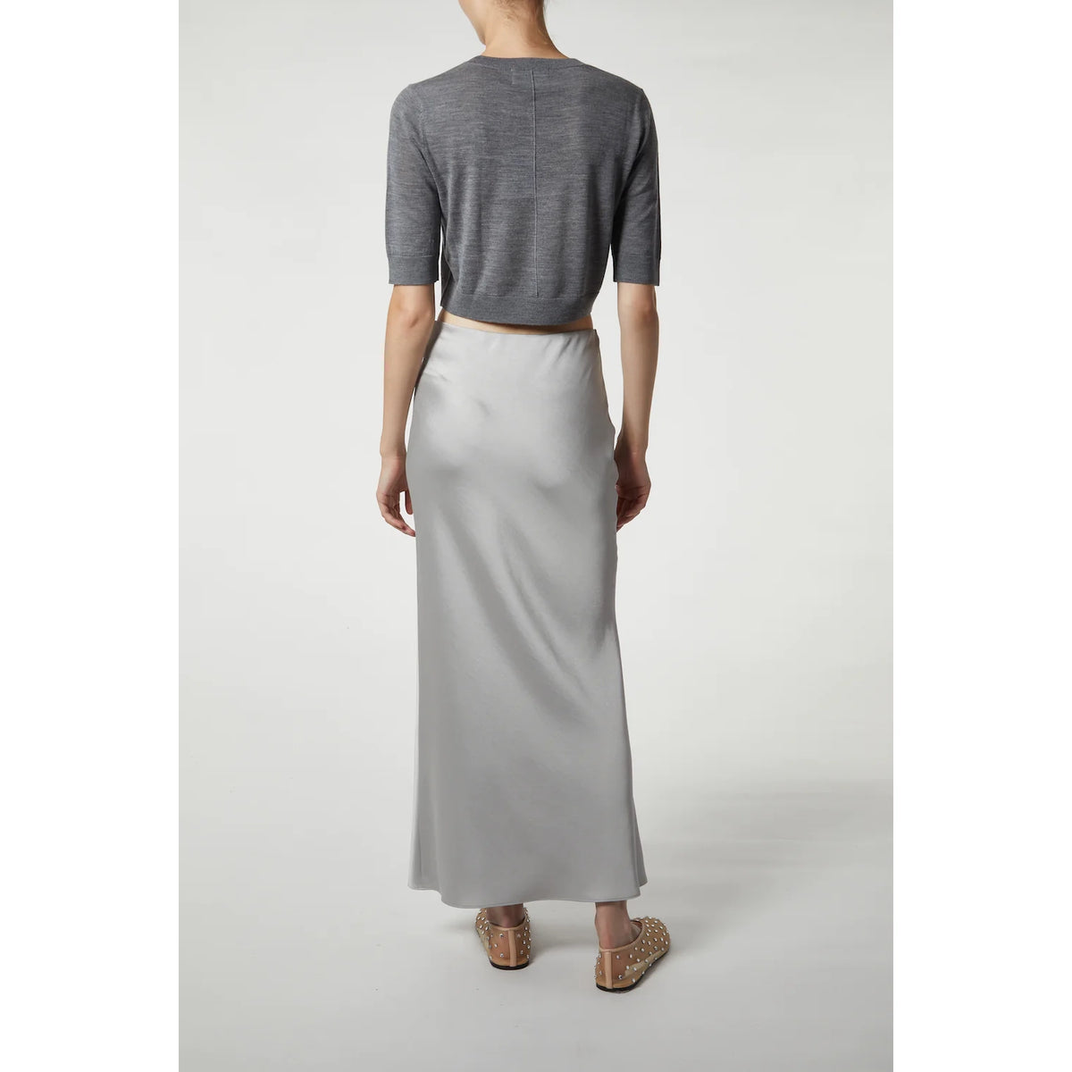 Talia Charmeuse Midi Skirt - Silver