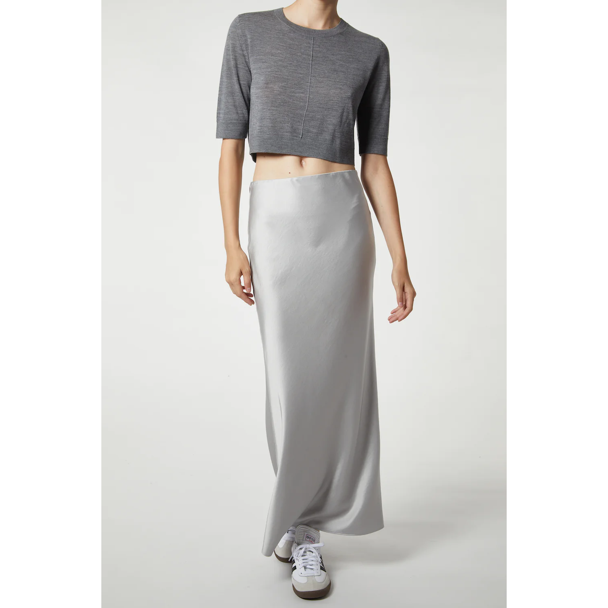 Talia Charmeuse Midi Skirt - Silver