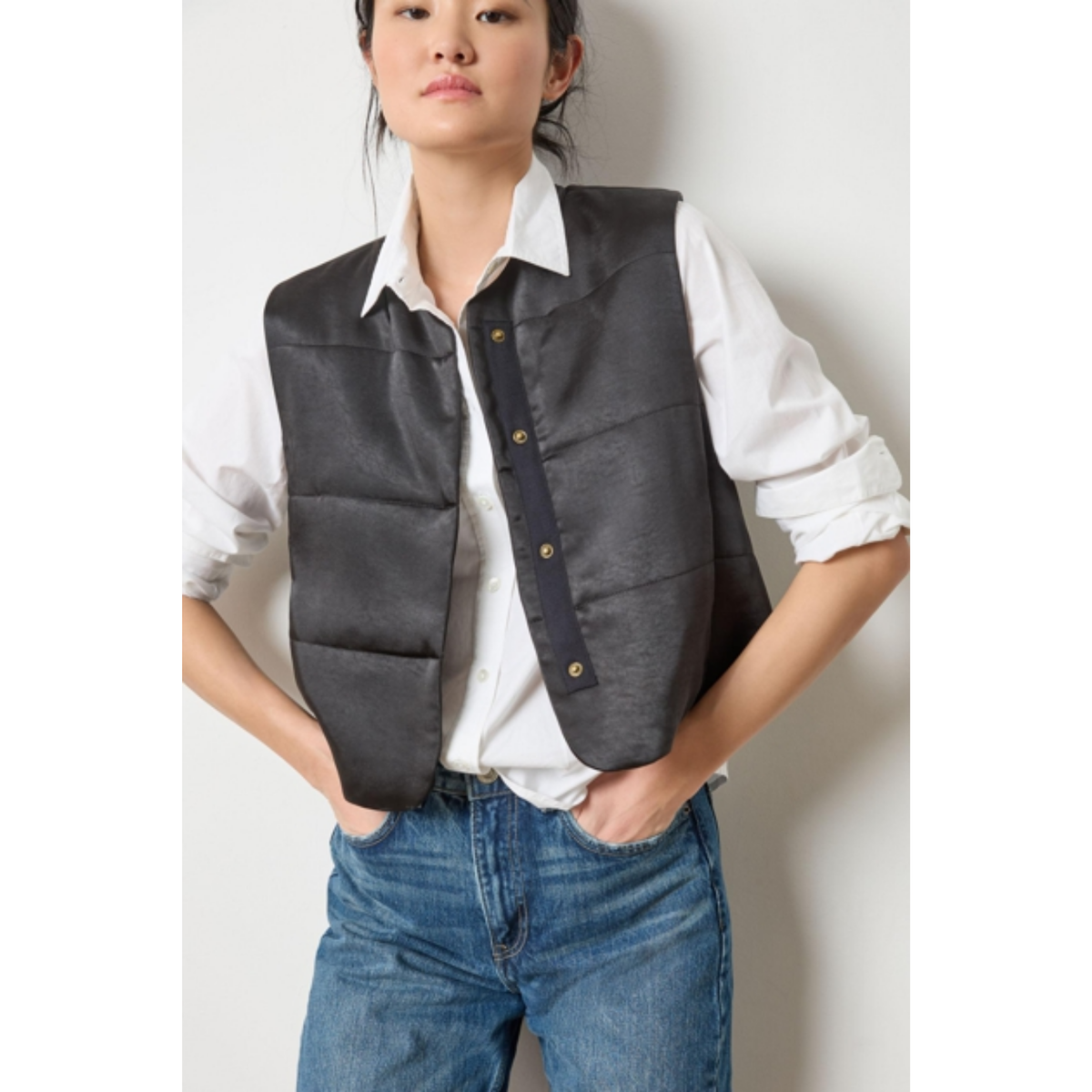 Satin Quilted Vest - Black