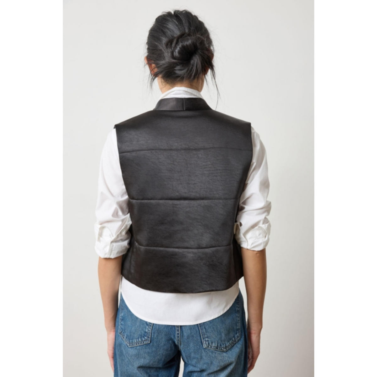 Satin Quilted Vest - Black