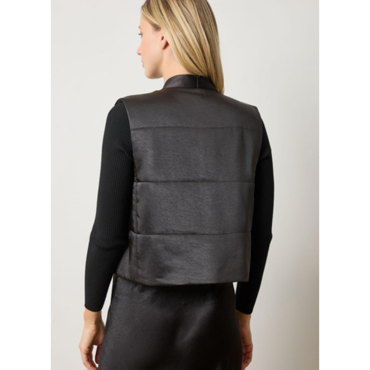 Satin Quilted Vest - Black