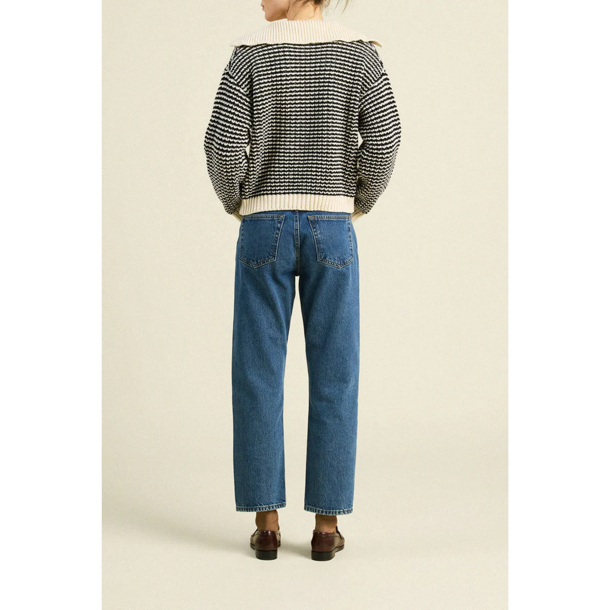 Savannah Cardigan - Antique White & Black Stripe