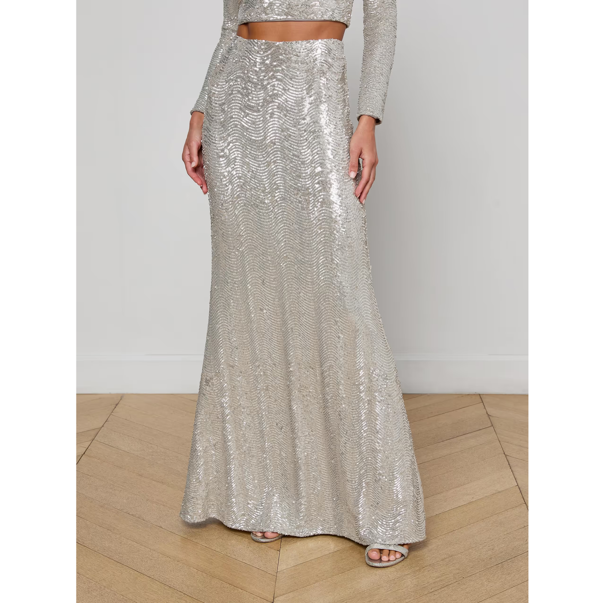 Sequin Maxi Skirt - Silver Sequin Swirl