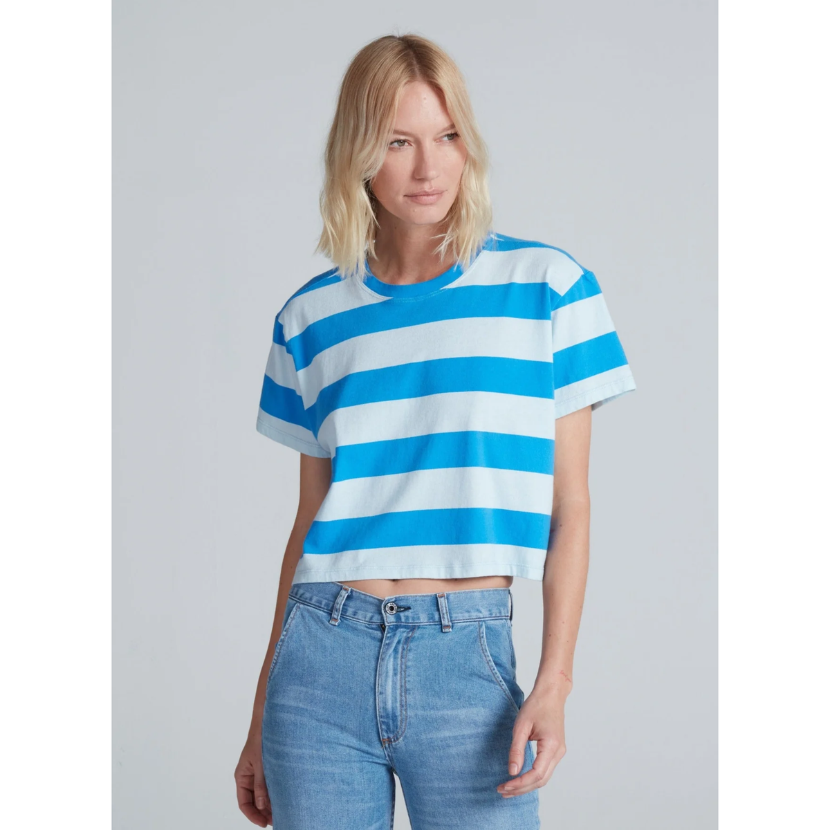 Shrunken Boy Tee - Tonal Aqua Stripe