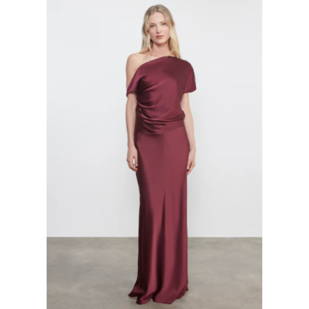 Silk Satin Asymmetrical Drape Top