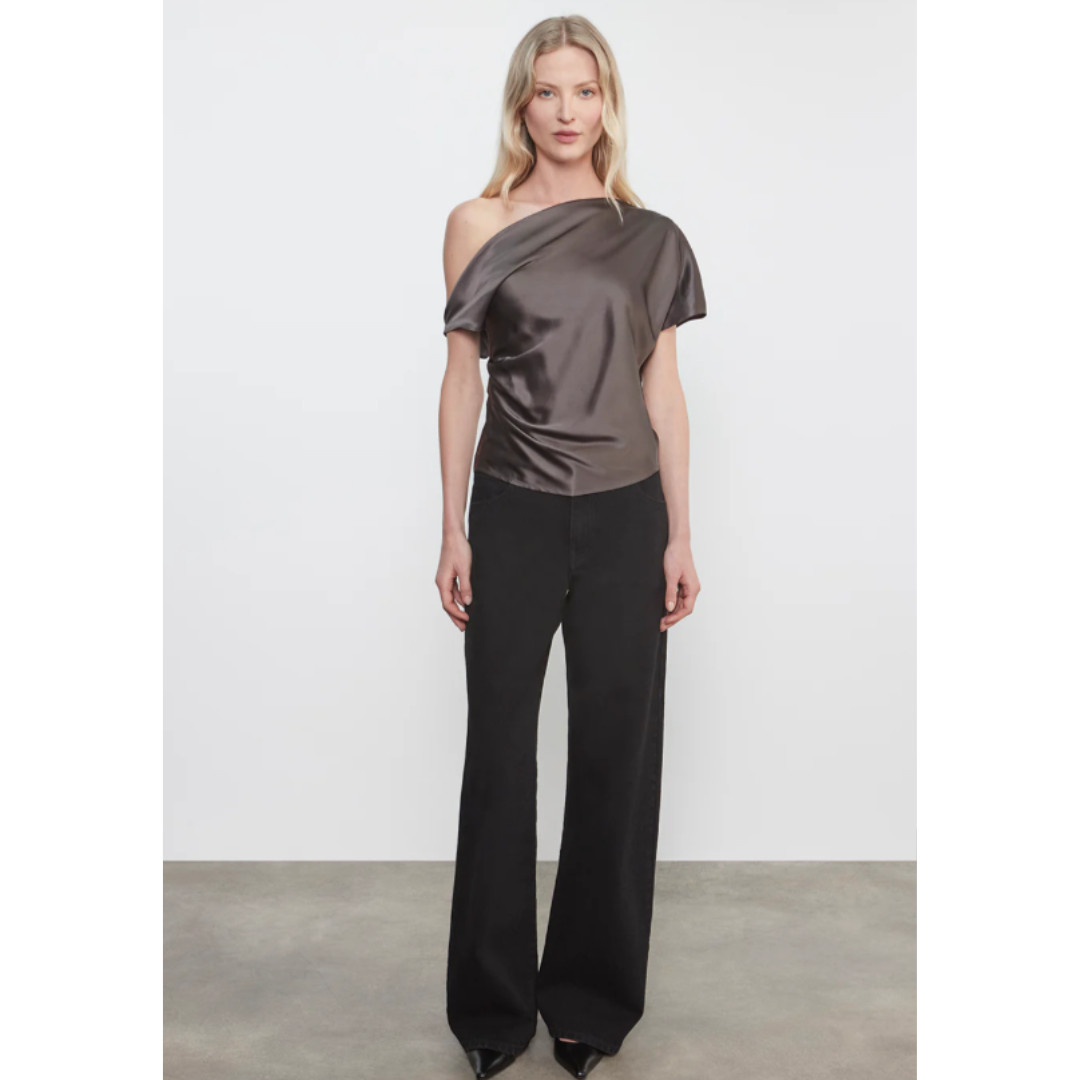 Silk Satin Asymmetrical Drape Top