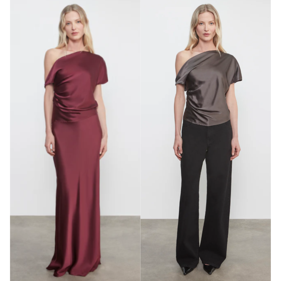 Silk Satin Asymmetrical Drape Top