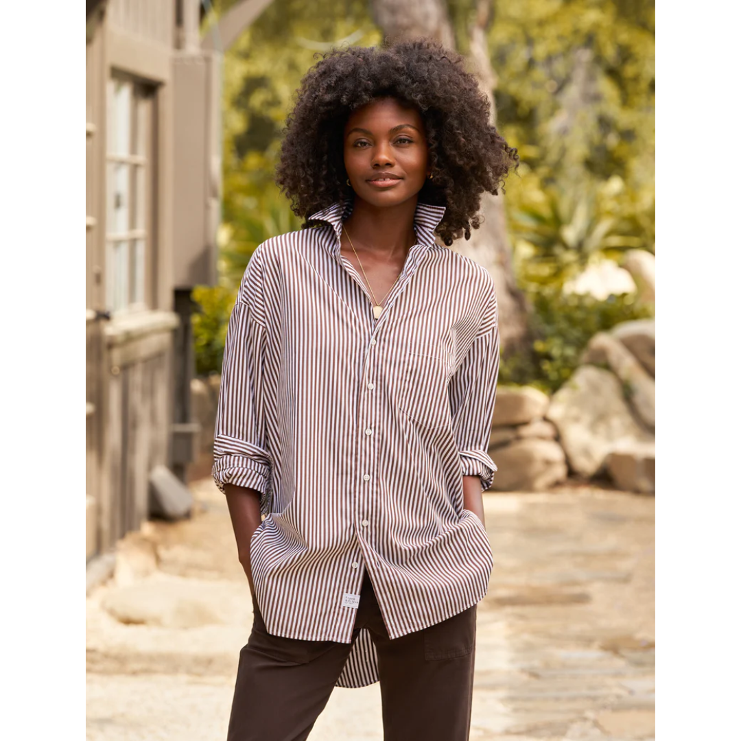 Shirley Oversized Button Up - Brown Stripe