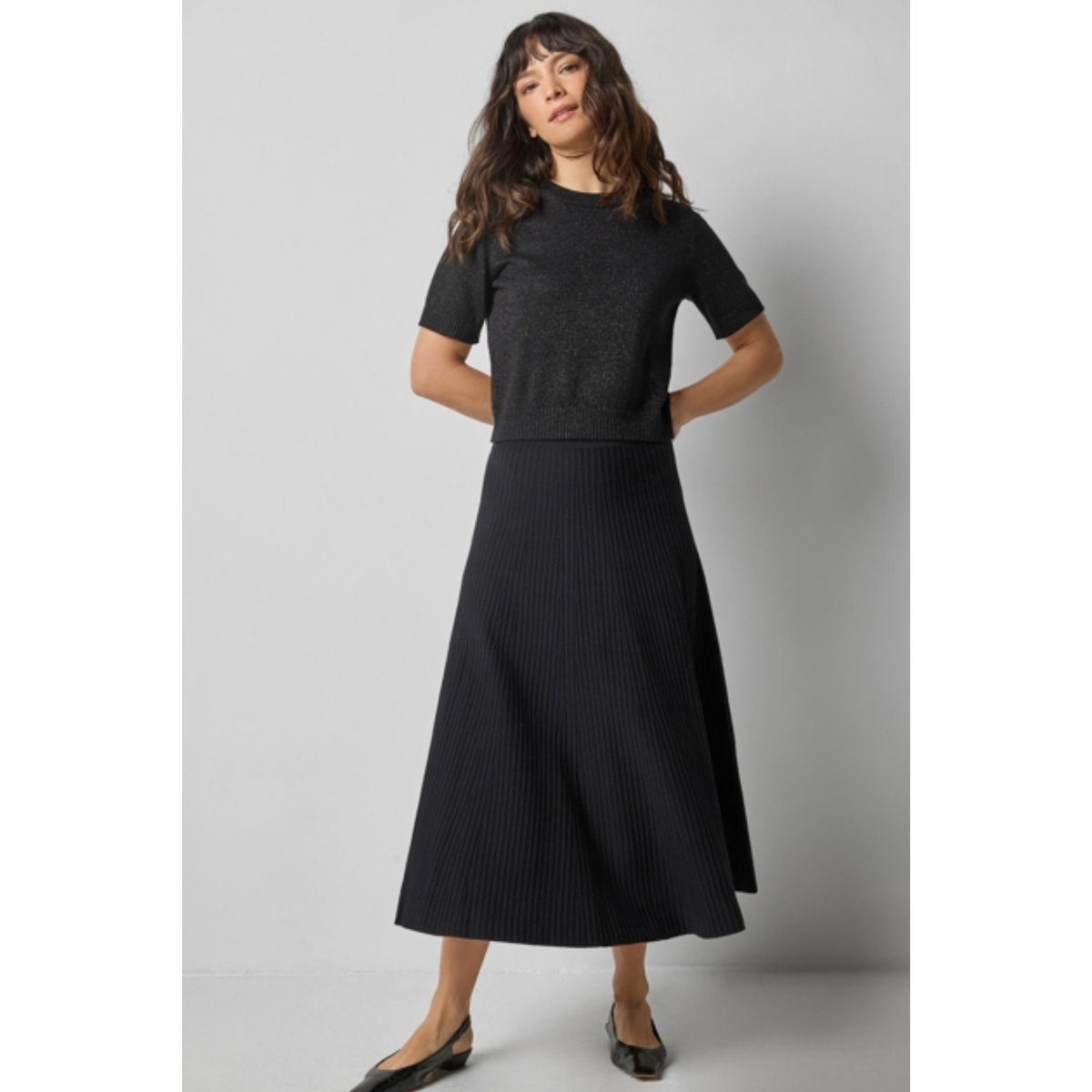 Short Sleeve Sparkle Sweater - Black Sparkle