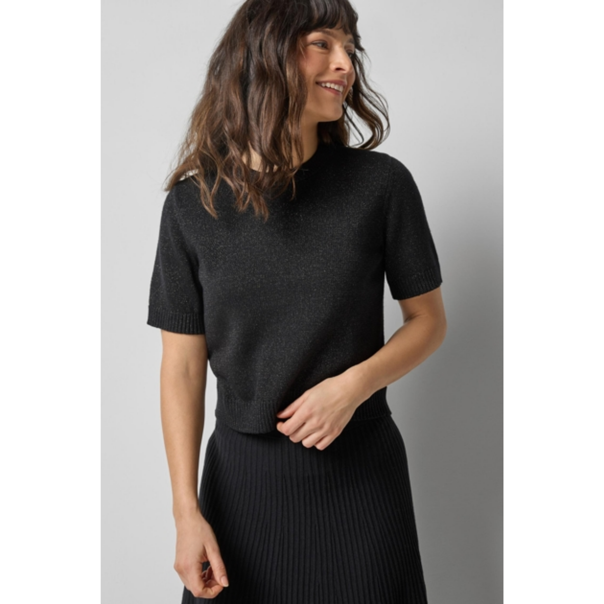 Short Sleeve Sparkle Sweater - Black Sparkle