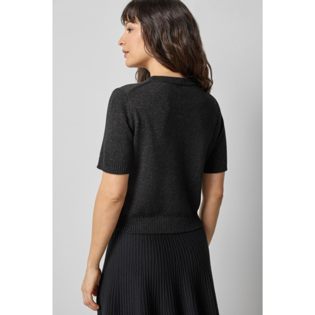 Short Sleeve Sparkle Sweater - Black Sparkle