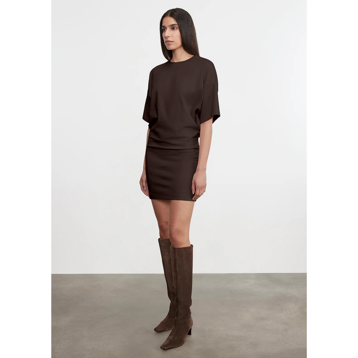 S/S Supima Curve Mini Dress - Coffee Bean