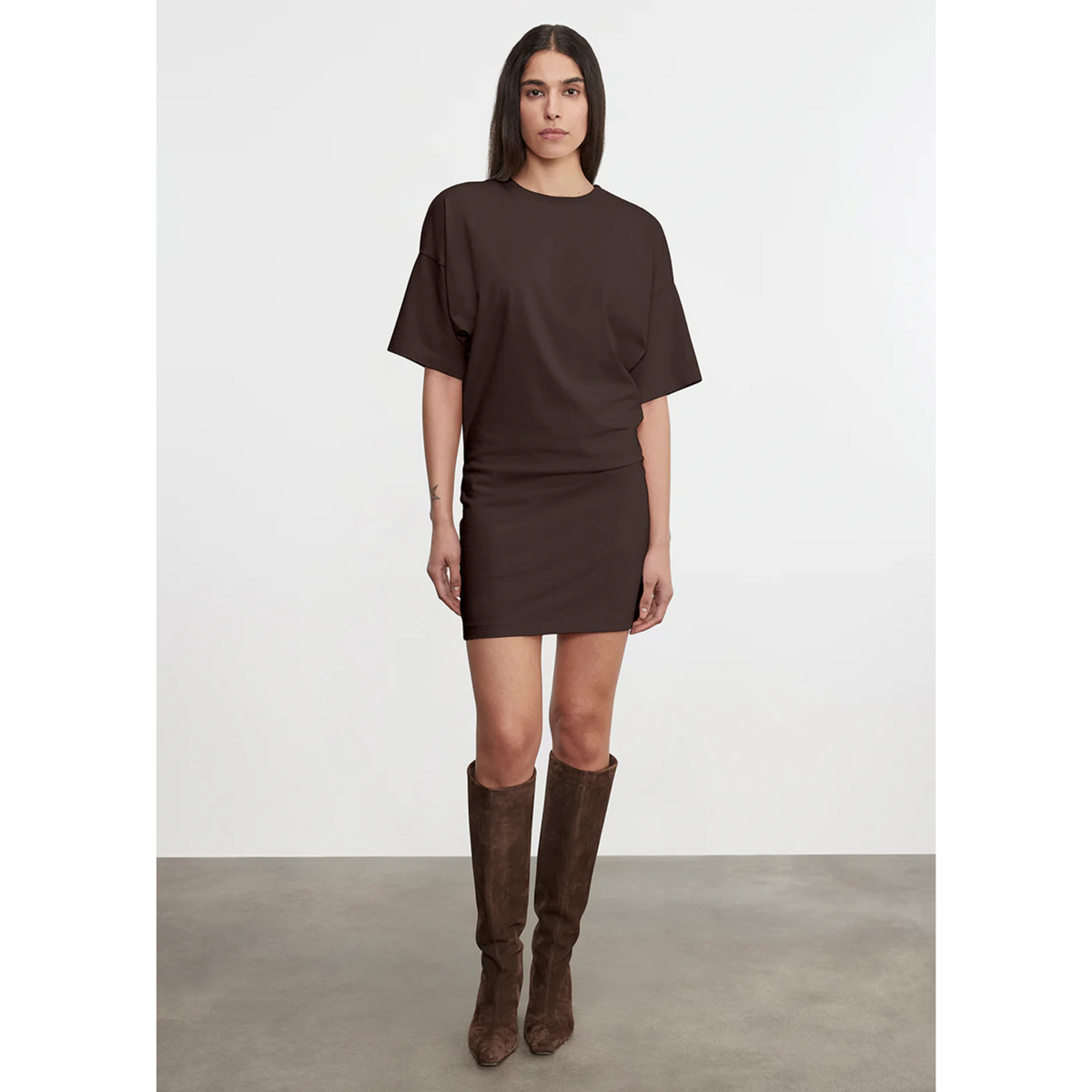 S/S Supima Curve Mini Dress - Coffee Bean