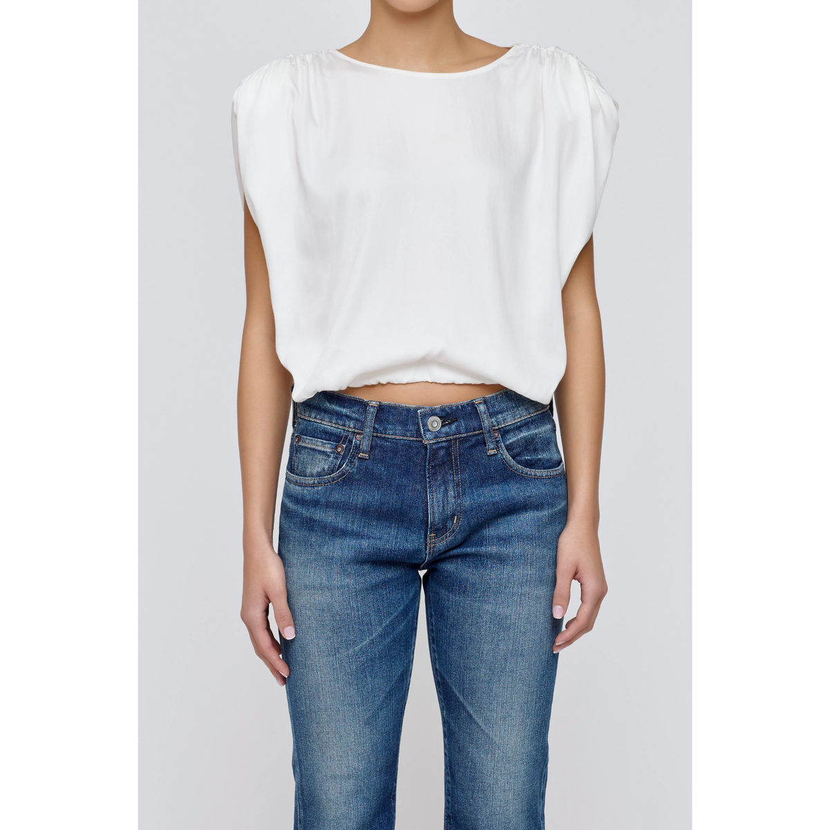 Satin Shell Cap Top - White