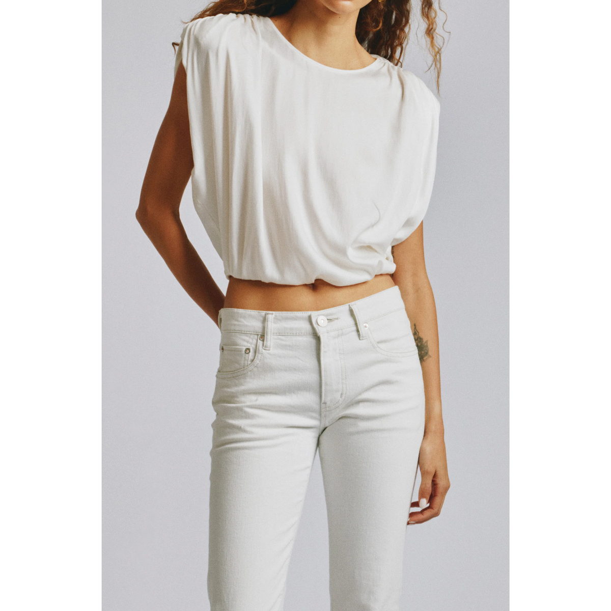 Satin Shell Cap Top - White