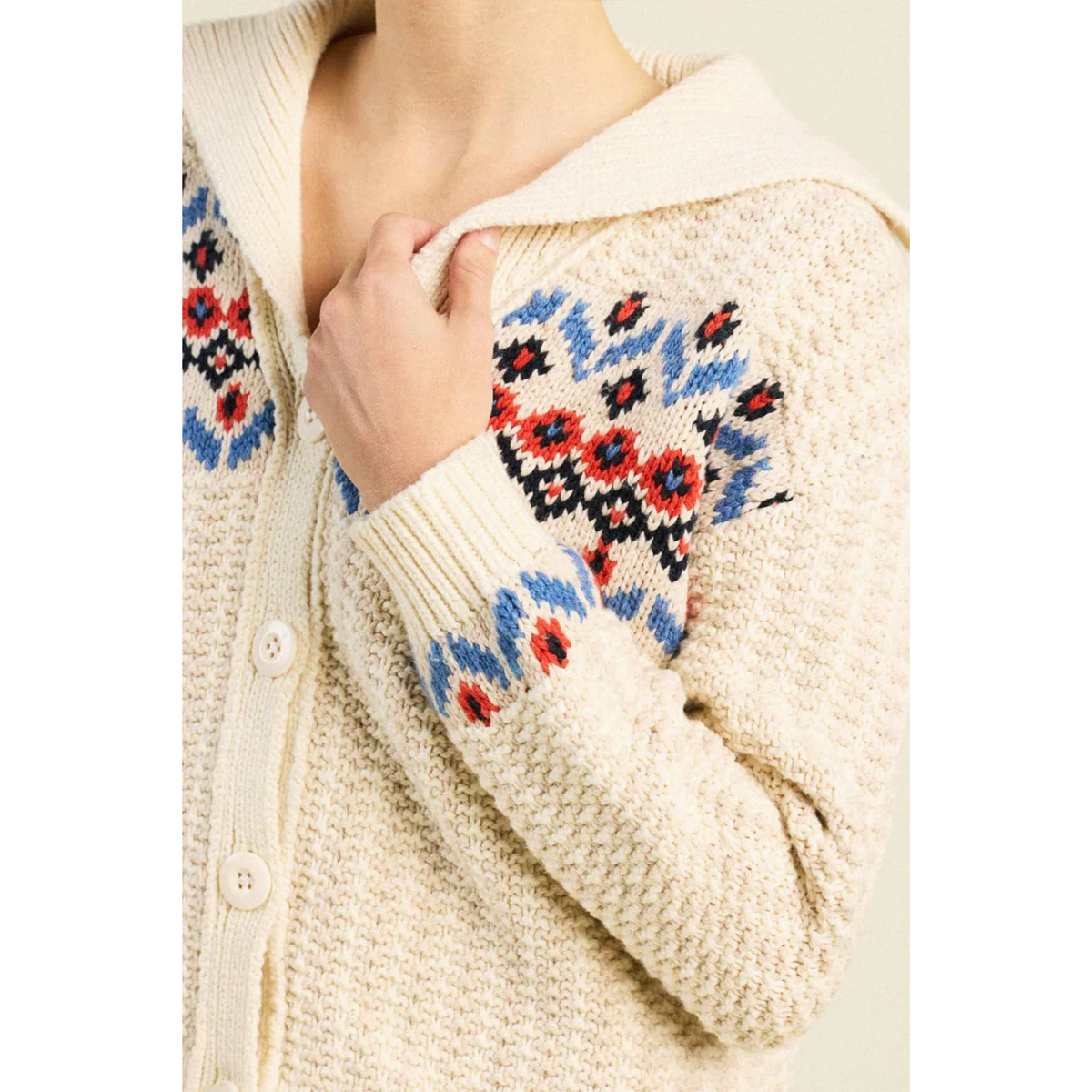 Savannah Cardigan - Antique White Fairisle