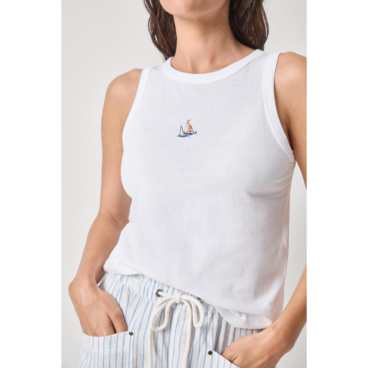 Seaside Tank - Sailboat Embroidery