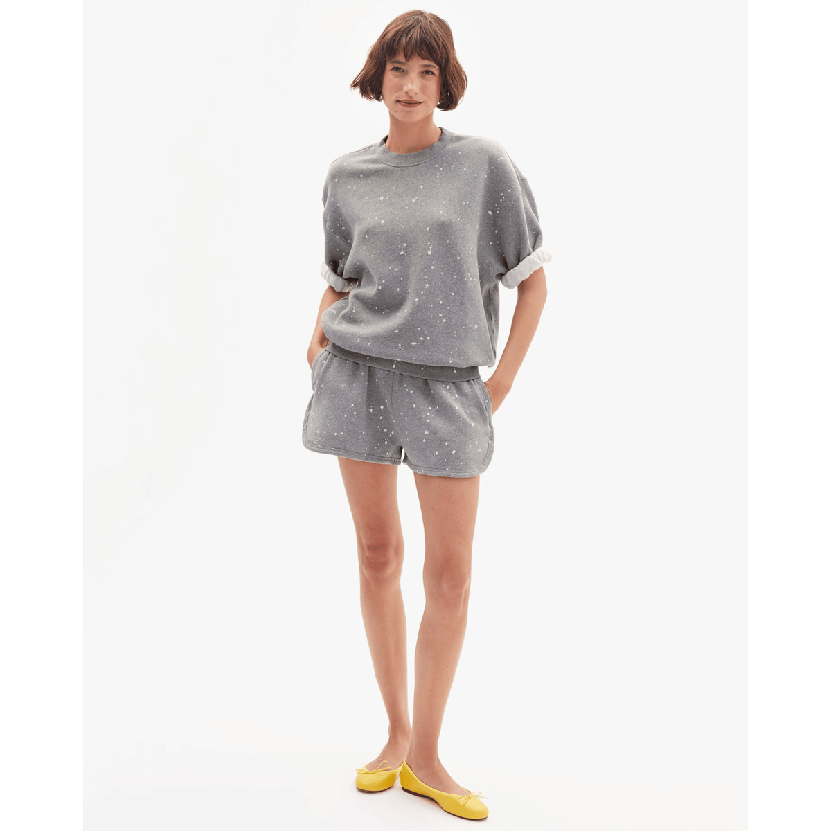 Short Sleeve Oversized Sweatshirt - Grey Melange