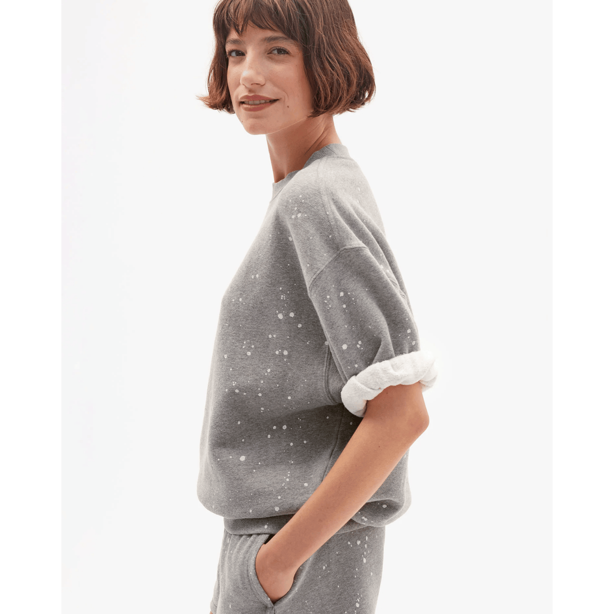 Short Sleeve Oversized Sweatshirt - Grey Melange