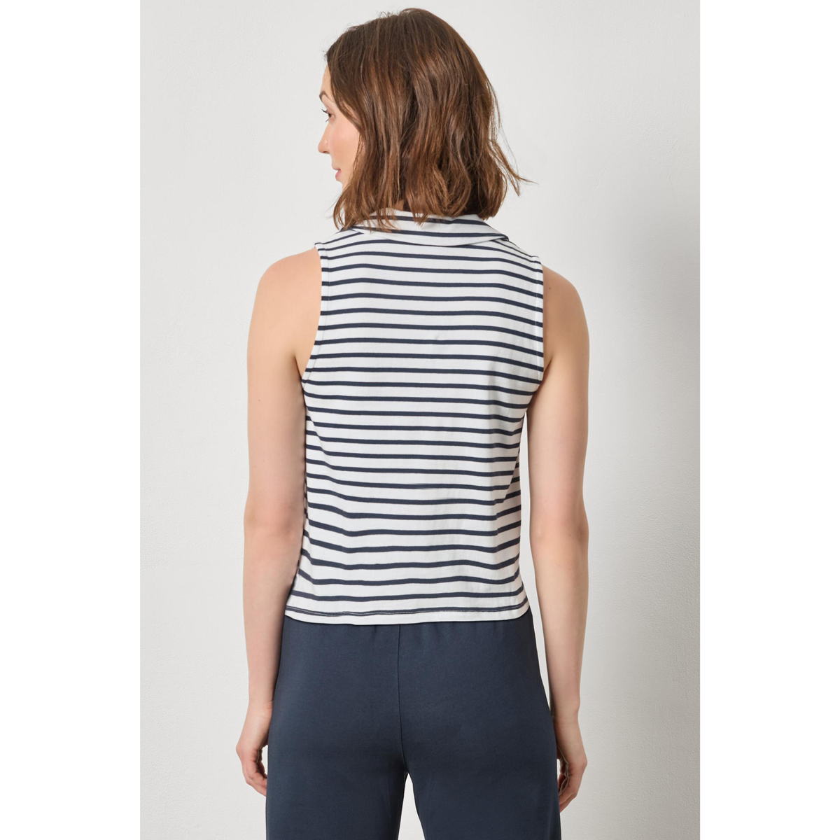 Sleeveless Collared Top - Navy Stripe