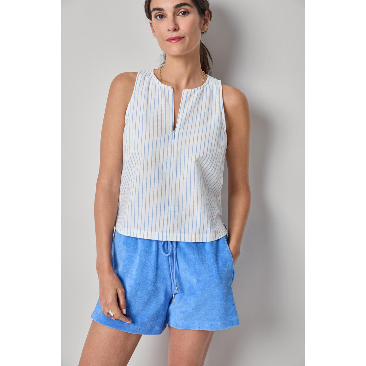 Sleeveless Zip Top - Capri Stripe