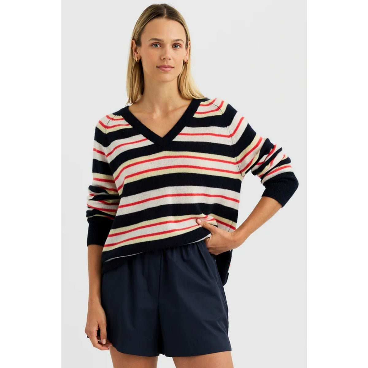 Sloane Cashmere V-Neck - Citrus Stripe