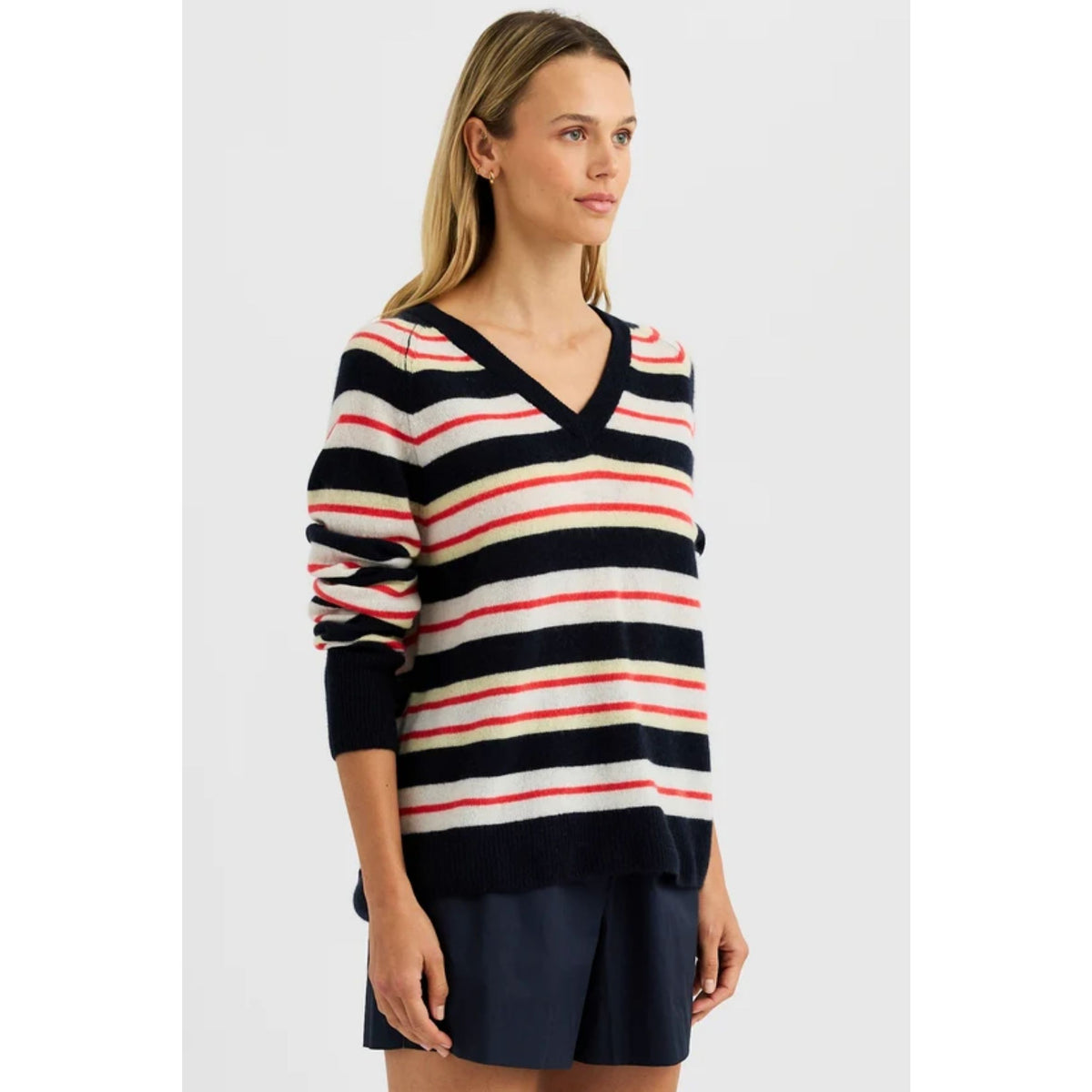 Sloane Cashmere V-Neck - Citrus Stripe