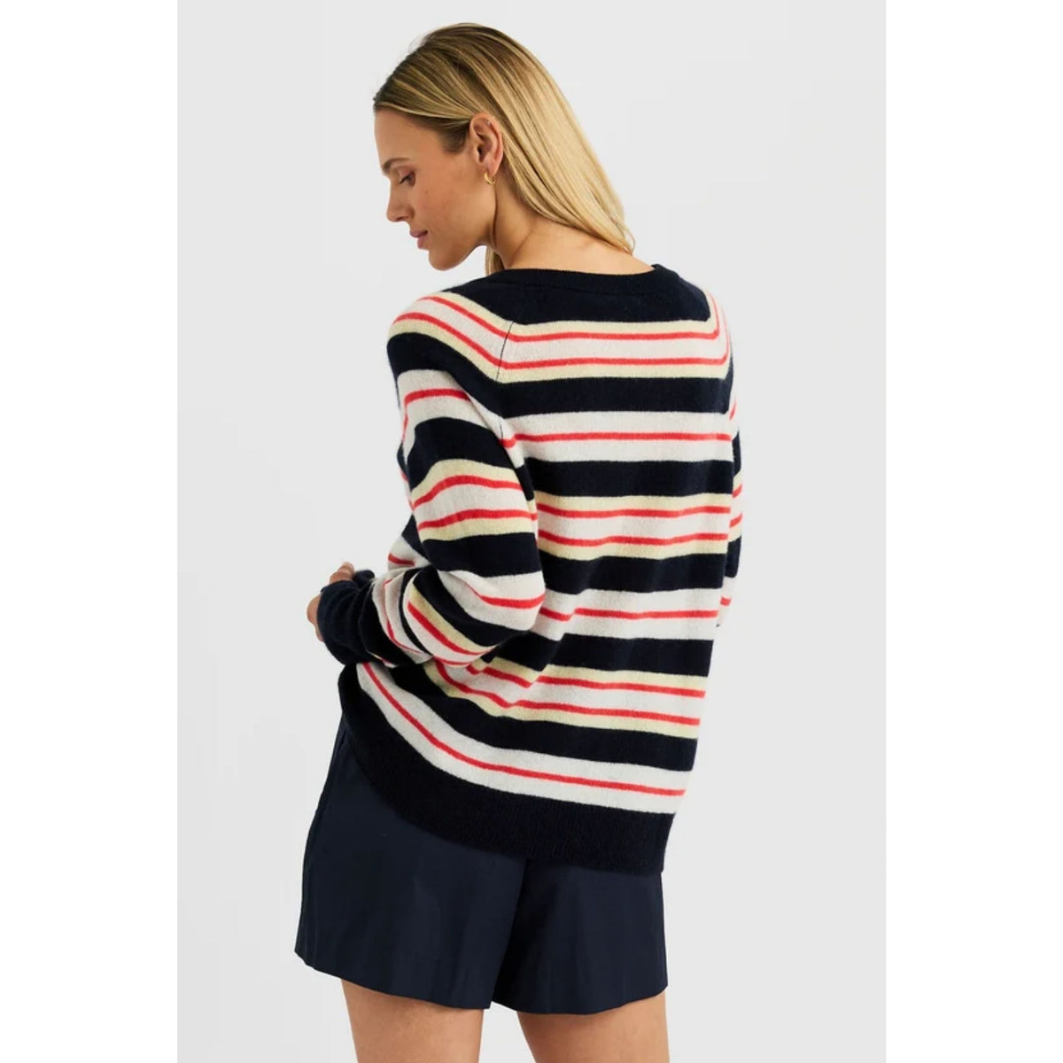Sloane Cashmere V-Neck - Citrus Stripe