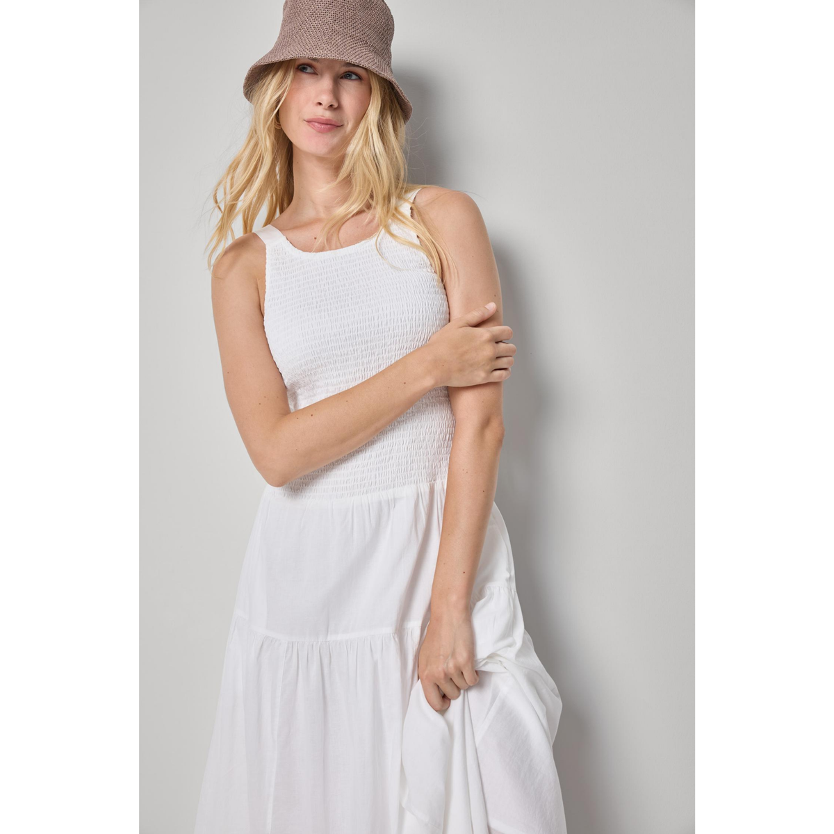Smock Bodice Maxi Dress