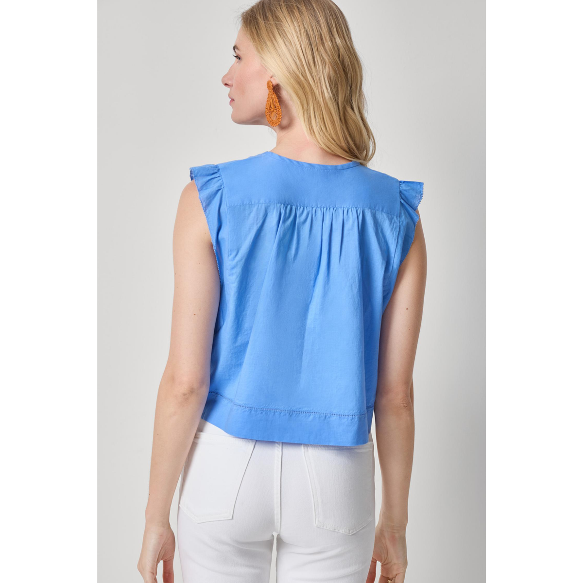 Smocked Shoulder V-Neck - Ultramarine