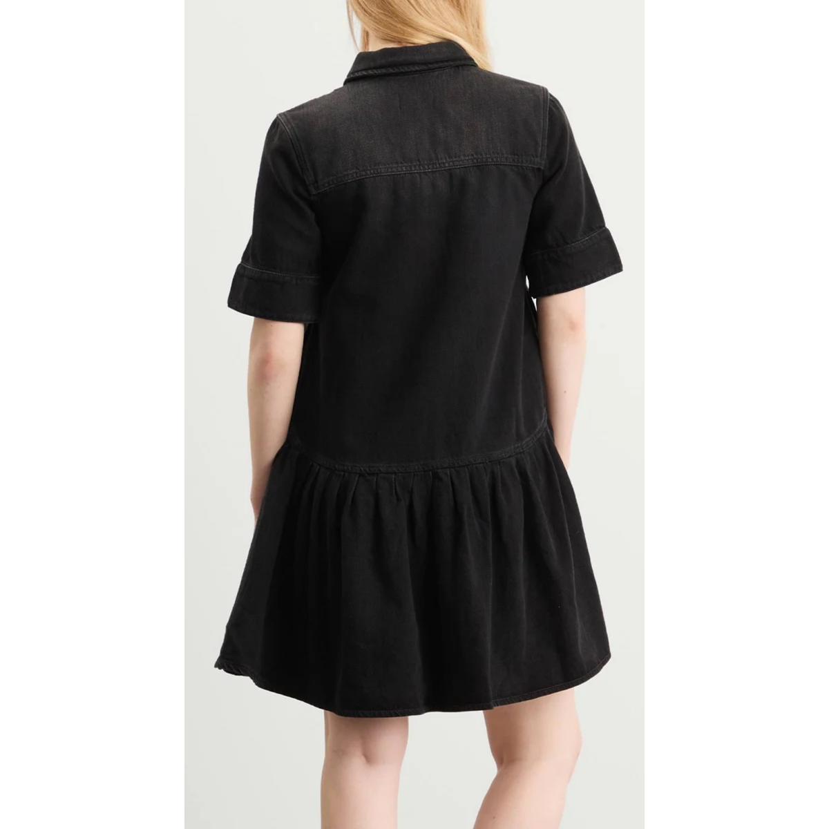 Soft Rigid Denim Mini Dress - Black