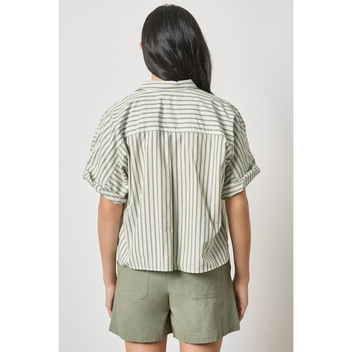 Striped Oversized Button Down Dolman - Pool Stripe