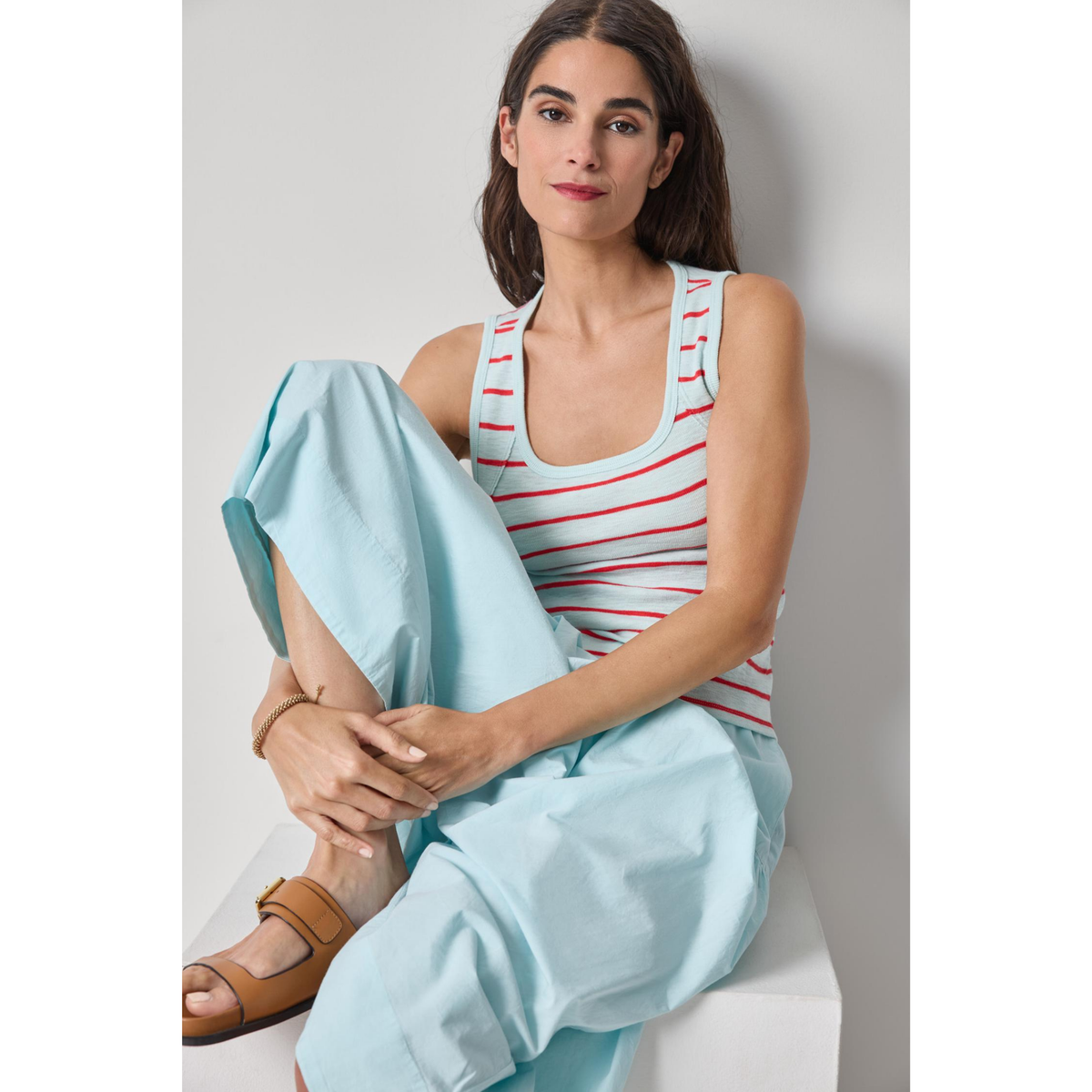 Striped Wide Strap Tank - Seabreeze Stripe