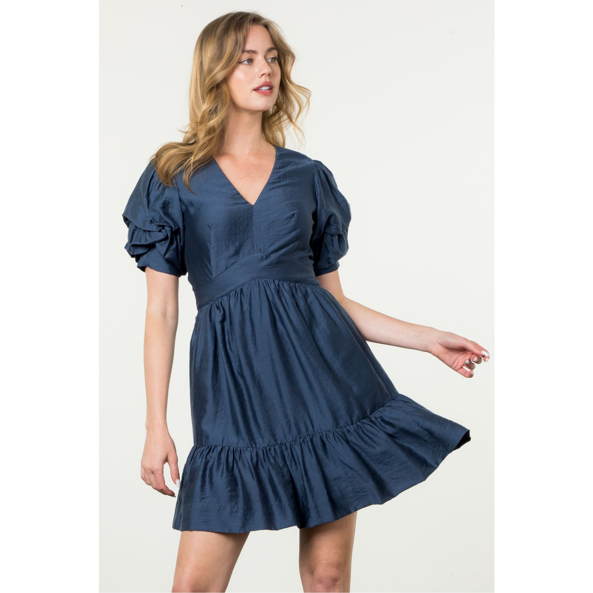 Navy Puff Sleeve Dress