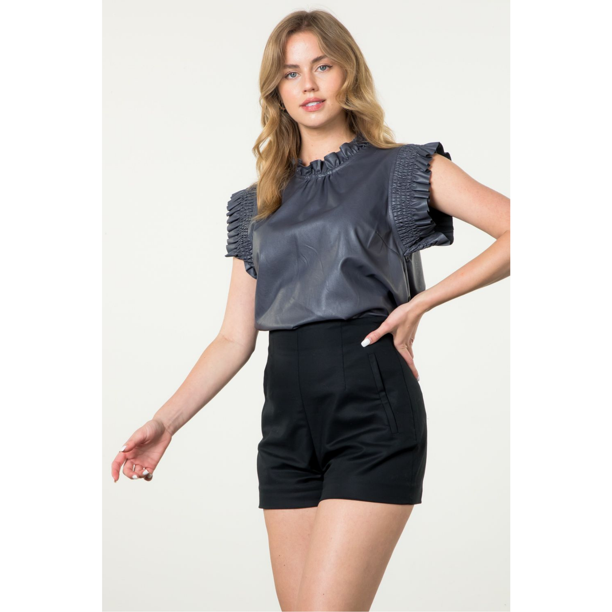 Navy Vegan Leather Top